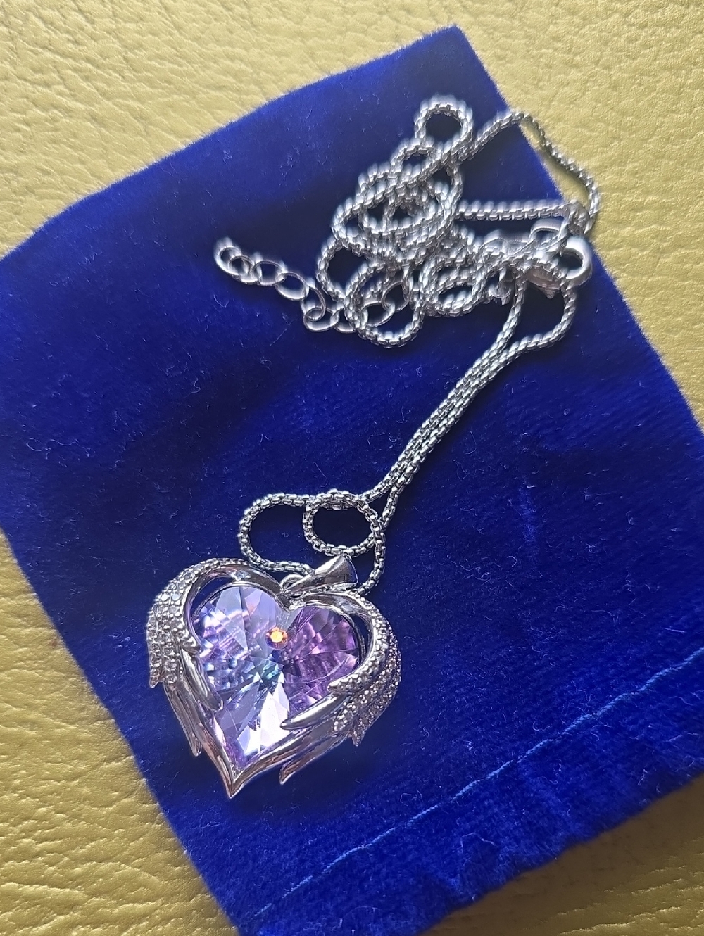 Silver Heart Pendant Necklace with Purple Crystal